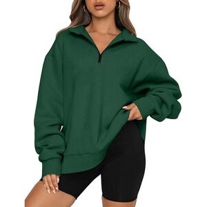 Trendy Queen Oversized Green Quarter Zip Pullover Sweatshirt Women's XXL‎